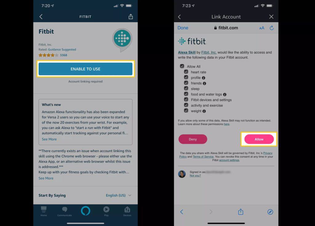 associa Fitbit ad Alexa tramite l'app Alexa