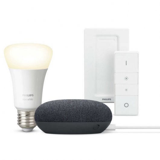 Pack Google Nest Mini Smart Speaker + lampadina Philips Hue White E27 9W bianco caldo + telecomando