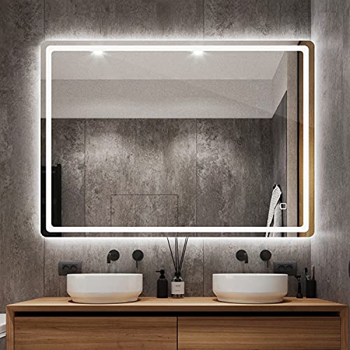 STARLEAD Specchio da bagno illuminato a LED 700 x 1000 mm con interruttore a sensore tattile, pad antiappannamento, specchio da parete intelligente multifunzionale, risparmio energetico
