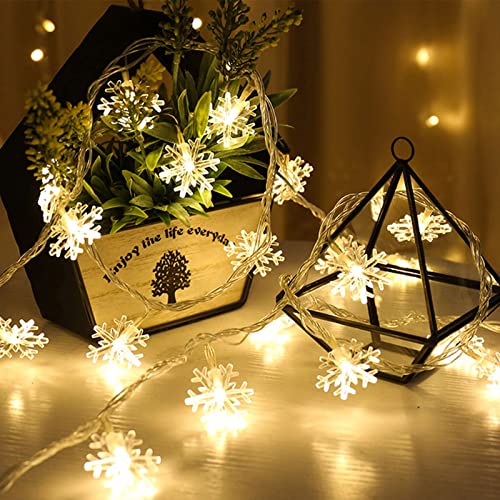 BEYAOBN Luci di Natale Snowflake 7.5M 50 LED Snowflake String Light Batterie Luci di Natale Warm White Snowflake Lights per la decorazione di interni Giardini Festa di nozze Natale