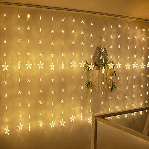 Stringa di luci per tende, filo di rame da 2 m * 1,5 m 144 luci a corda per finestre a led impermeabili per matrimoni all'aperto, feste, Natale, decorazione della camera da letto