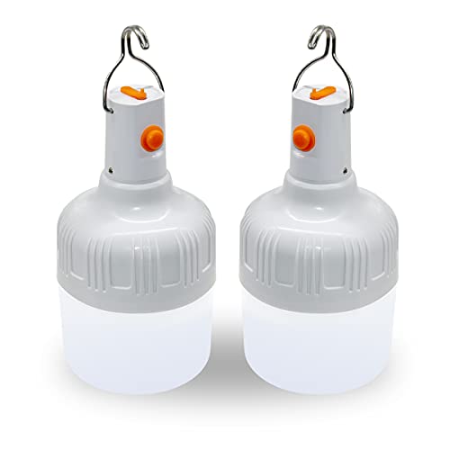Ledeak 2 Pezzi LED Lanterne da Campeggio, Lampada da Campeggio Portatile LED Lampadina con Gancio USB Ricaricabile per Esterni Tenda Campeggio Terrazza Giardino Patio Barbecue Pesca