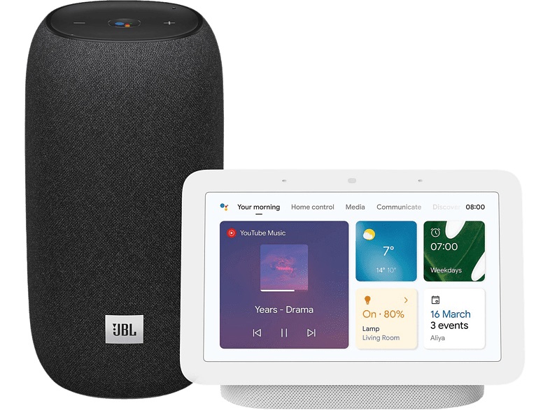 Altoparlante wireless - JBL Link Portable, 20 W, 360º, 8 ore, BT, Nero + Smart Screen Google Nest Hub