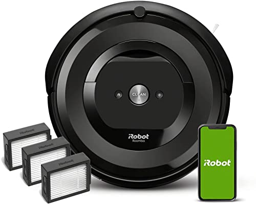 iRobot iRobot Roomba e6192 Aspirapolvere Wi-Fi con 2 spazzole in gomma multisuperficie, ottimo per animali domestici, suggerimenti personalizzati + filtro Roomba da 3 pezzi