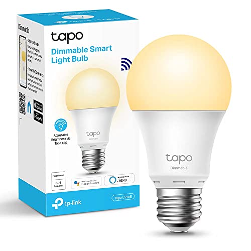 TP-Link TAPO L510E - Lampadina LED Smart, Lampadina WiFi senza bisogno di Hub, Bianco Caldo 2700K, Dimmerabile, E27, 8.7W/ 806lm, Compatibile con Alexa, Echo e Google Home
