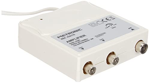 Metronic 432176 - Amplificatore per interni con regolazione del guadagno FM-UHF, guadagno regolabile 30dB max, protezione 4G/5G, prese TV, bianco