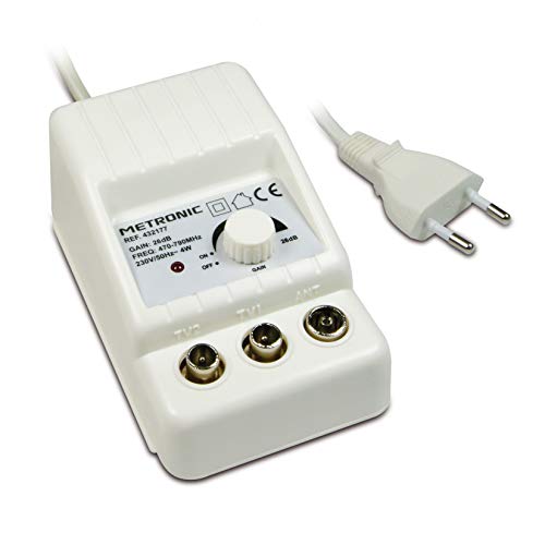 Metronic 432177 - Amplificatore per interni con regolazione del guadagno e protezione 4G/5G, bianco
