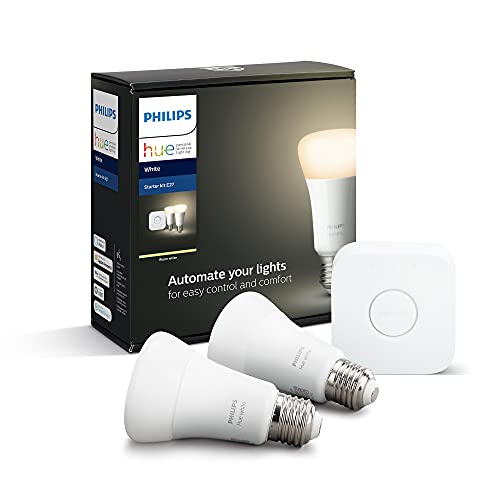 Lampadina Philips Hue Smart, E27, Philips Hue Bridge Incluso, Luce Calda Dimmerabile, Compatibile con Alexa e Google Home - Confezione da 2 Lampadine Smart LED