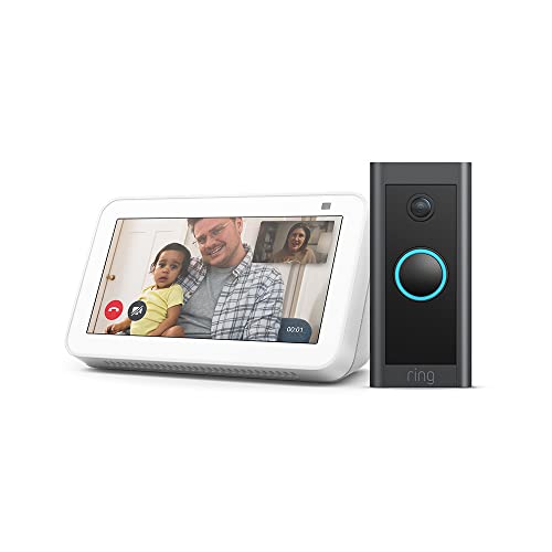 Amazon Echo Show 5 (2a generazione, versione 2021) + campanello video ad anello cablato, compatibile con Alexa, bianco