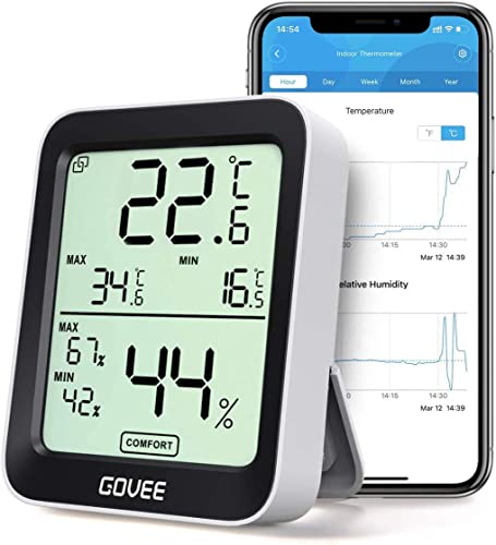 Govee Termometro Igrometro, Misuratore Digitale di Temperatura e Umidità Interna LCD Bluetooth con Memorizzazione Dati e Funzione di Avviso, per Camera