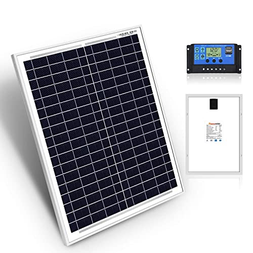 Kit pannello solare policristallino DOKIO 20W CON REGOLATORE solare per ricarica batteria 12V FACILE DA PORTARE Ideale per caravan, barca, capannone, auto, camper, campeggio