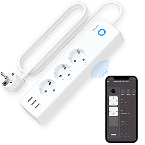 usmart Ciabatta WiFi Smart con 3 Spine e 3 USB, Compatibile con Alexa e Google Home, Ciabatta Alexa Programmabile con Funzione Timer, Monitoraggio del Consumo, P1-1, 1.5M, Bianco
