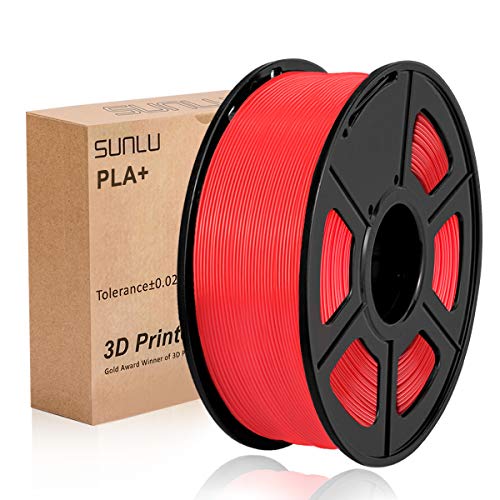 Filamento per stampante 3D SUNLU PLA Plus 1,75 mm Bobina da 1 kg, PLA + filamento rosso 1,75 +/- 0,02 mm per stampa 3D