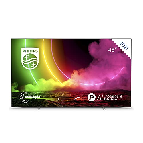 Philips 48OLED806 / UHD OLED Android TV 48 pollici, Smart TV 4K con Ambilight, Vibrant HDR Image, Cinematic Dolby Vision e Atmos Sound, Compatibile con Google Assistance e Alexa, Argento