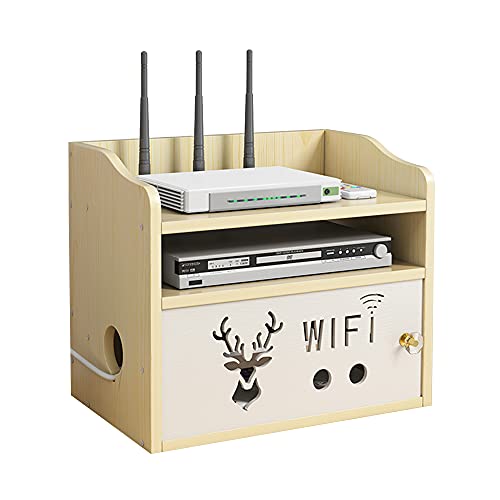 Hggzeg Router Storage Box Multistrato Desktop Legno WiFi Storage Rack con Ripiano Reticolo (Jl05, Legno di Acero Bianco)