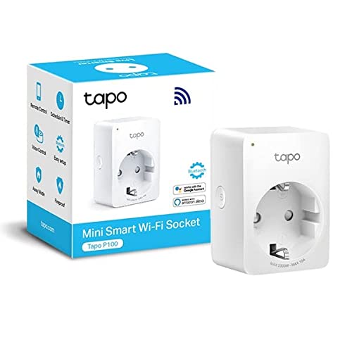 TP-Link TAPO P100 - Mini Smart Plug Wi-Fi, Ottimale per Programmare On/Off e Risparmiare Energia, Nessun HUB Necessario, Compatibile con Alexa e Google Home, Bianco