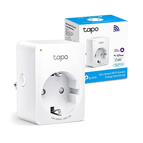 TP-Link Tapo P110 - Mini Wi-Fi Smart Plug (con monitoraggio energetico), programmazione On/Off, risparmio energetico, compatibile con Alexa e Google Home