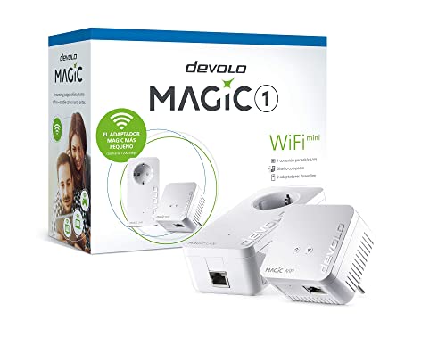 devolo Magic 1 - 1200 WiFi mini Starter Kit, set compatto, 2 adattatori WiFi Powerline per una rete domestica sicura (1200 Mbit/s, 1 x connessione LAN Fast Ethernet, WiFi mesh, tecnologia G.hn) Bianco