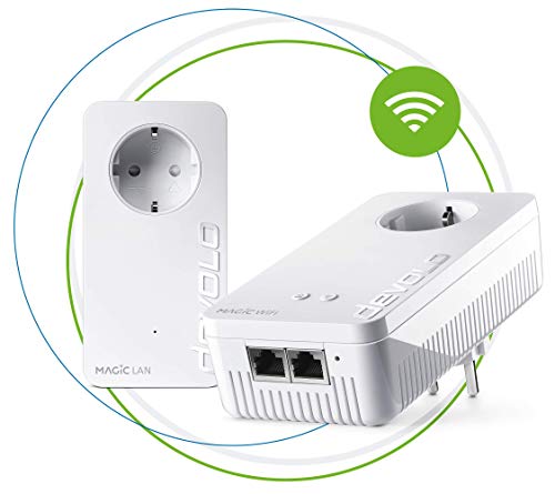 devolo Magic 2 – 2400 WiFi ac next Starter Kit: set stabile con 2 adattatori Powerline per WiFi mesh nelle stanze, ottimale per lo streaming (2400 Mbit/s, 3 connessioni LAN Gigabit, AP Steering)