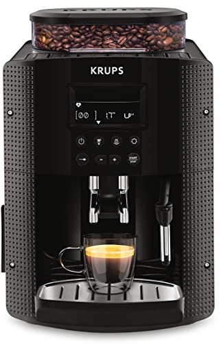 Krups EA8150 - Caffettiera Automatica Pressione 15 Bar, Display LCD, 3 Livelli di Intensità, Regolabile da 20 ml a 220 ml, Programma Automatico di Pulizia e Decalcificazione, Macinino Integrato