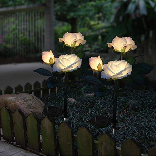 2 luci solari da giardino che cambiano colore luci solari a forma di rosa per esterni impermeabili per la decorazione del percorso del patio del patio del giardino (bianco)