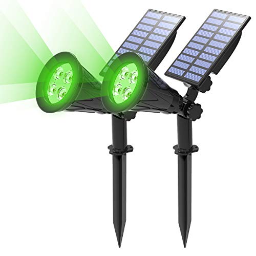 T-SUN Confezione da 2 faretti solari, luci solari da esterno impermeabili, 2 modalità di illuminazione opzionali, angolo regolabile a 180°, luce da giardino per vialetto, vialetto.  (Verde)