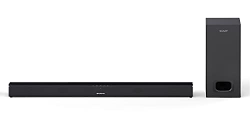 Sharp HT-SBW110 2.1 Slim - Soundbar per home theater (Bluetooth, HDMI ARC/CEC, Potenza di uscita massima totale: 180w, audio ottico digitale, AUX, 80 cm) colore nero