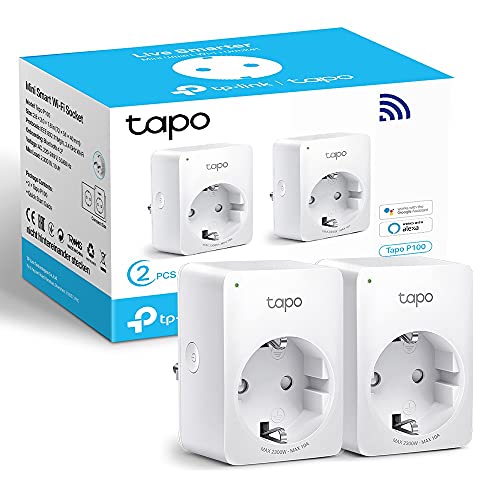 TP-Link Tapo P100 (confezione da 2) - Mini Wi-Fi Smart Plug, ottimale per programmare accensione/spegnimento e risparmiare energia, nessun HUB necessario, compatibile con Alexa e Google Home, colore bianco