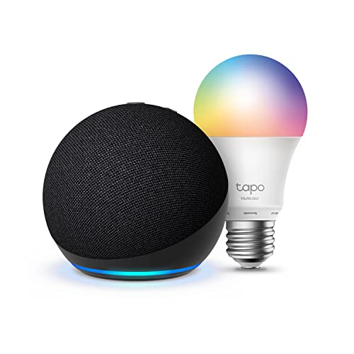 Echo Dot (rilascio 5a generazione 2022), antracite + lampadina LED intelligente Tapo Wi-Fi TP-Link, multicolore, compatibile con Alexa - Starter Kit Smart Home