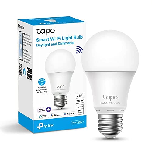 TP-Link TAPO L520E - Lampadina LED intelligente, lampadina WiFi senza hub necessario, bianco neutro 4000K, dimmerabile, E27, 8,7 W/ 806 lm, compatibile con Alexa, Echo e Google Home