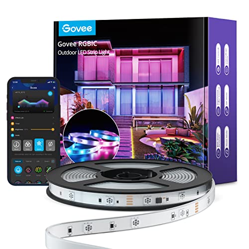 Govee Striscia LED da Esterno 10m, Impermeabile IP65, Funziona con Alexa e APP, Striscia LED RGBIC, Sincronizzazione Musicale, per Giardino Balcone Tetto Esterno
